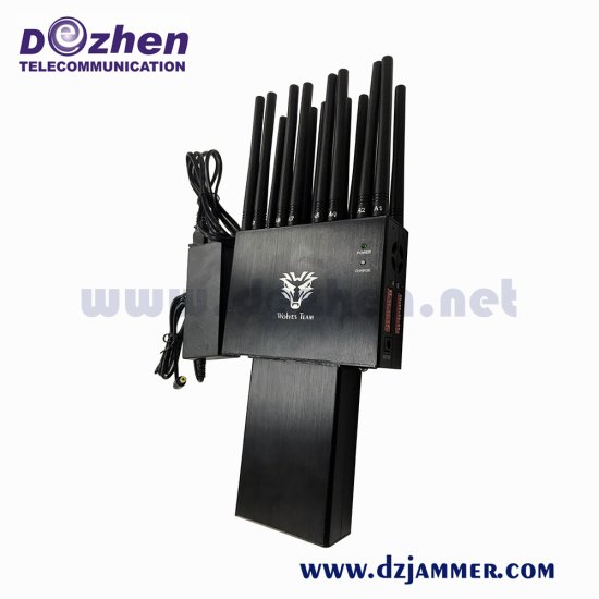 Selectable Portable 2G 3G 4G 5G WIFI GPS Jammer 16 Antennas High Capacity Batte 16 Watt